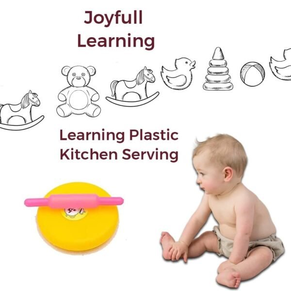 Toodles Learnings Rolling Pin and Plastic Chakla Belan Chapati Maker for Kids Ages 3 and Up Educational Activities Toy for Pretend Play Cooking and Motor Skill Development - Image 3