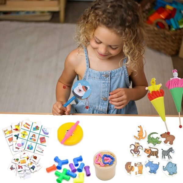 Toodles Learnings Toodler Kit Toy Skill Developmental Kids Toy Pet Puzzles Glove Puppets Bead Threads Links Matchathon Kinetic Sand for 1.5 to 2.5 Year's Kid - for Gifting - Image 7