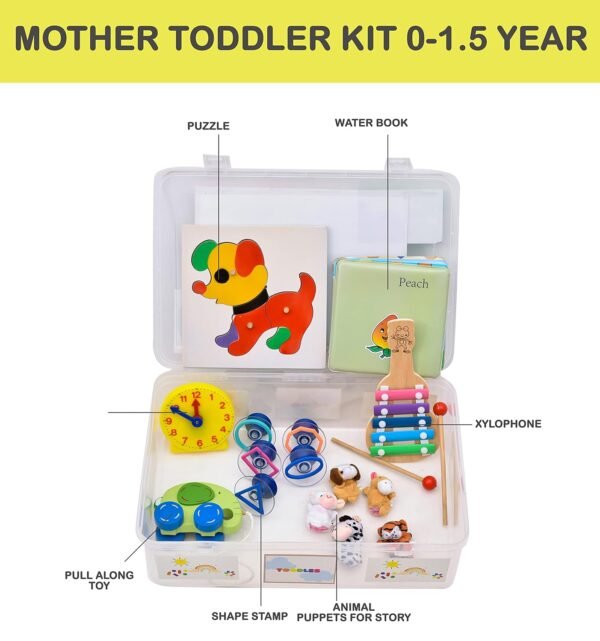 Toodles Learnings Mother Toodler Kit Toy Skill Developmental Kids Toy Shape Stamps Water Books Pull Toy Washable Car Puzzles Finger Puppets Musical Instrument for 0 to 1.5 Year's Kid - for Gifting - Image 5