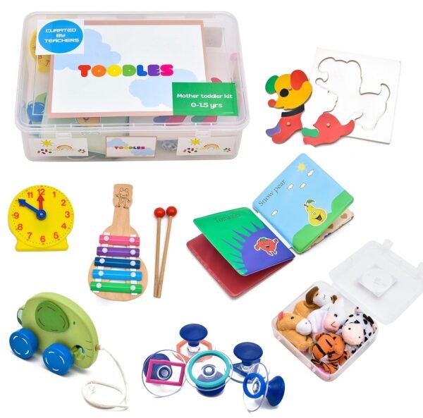 Toodles Learnings Mother Toodler Kit Toy Skill Developmental Kids Toy Shape Stamps Water Books Pull Toy Washable Car Puzzles Finger Puppets Musical Instrument for 0 to 1.5 Year's Kid - for Gifting