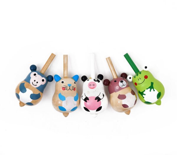 TOODLES 5-Piece Random Wooden Spinning Tops Set - Classic Wooden Toys for Children, Ideal for Family Games and Children's Parties, Wooden Toy Collection for Endless Fun