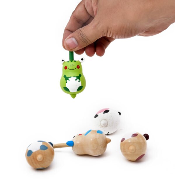 TOODLES 5-Piece Random Wooden Spinning Tops Set - Classic Wooden Toys for Children, Ideal for Family Games and Children's Parties, Wooden Toy Collection for Endless Fun - Image 4