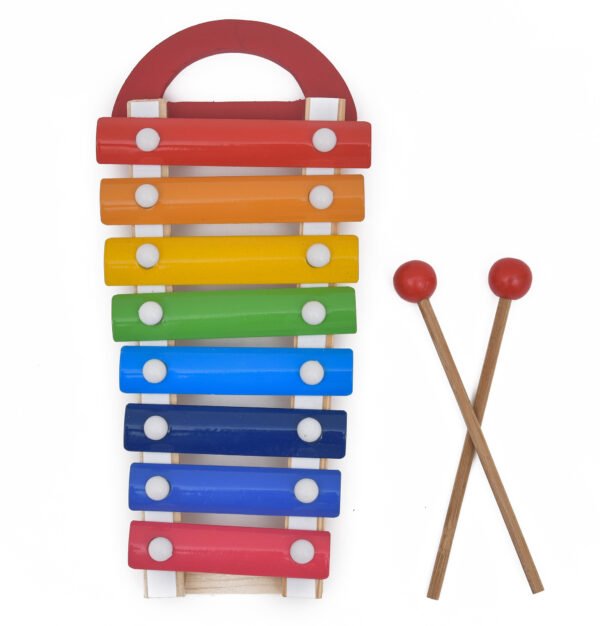 TOODLES Wooden Xylophone with 8 Coloured Bars, 2 Mallets, Musical Toy - Image 2