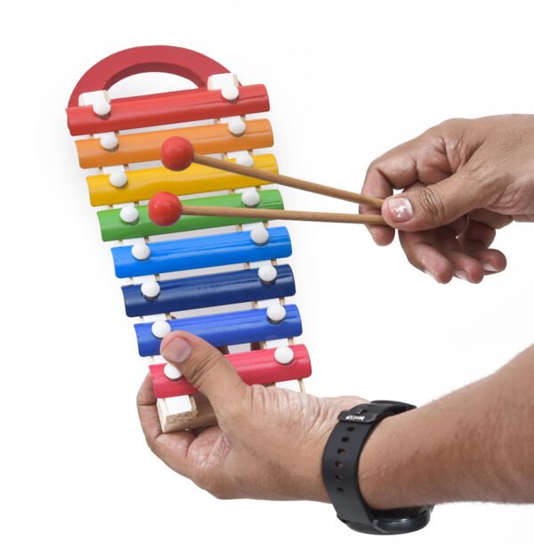 TOODLES Wooden Xylophone with 8 Coloured Bars, 2 Mallets, Musical Toy