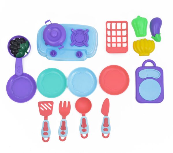 TOODLES Kids Play Kitchen Set -16-Piece Colourful Plastic Utensils and Cookware, Pretend Play Cooking Toy Set for Children, Safe and Durable Kitchen Accessories - Image 2