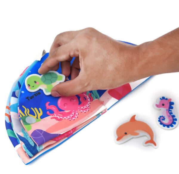 Marine Friend Book with Dolphin, Shark, Turtle, Jellyfish, and Pufferfish Soft Toys, Set of 6 (Marine Book) - Image 4