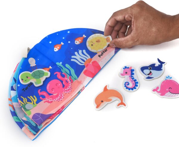 Marine Friend Book with Dolphin, Shark, Turtle, Jellyfish, and Pufferfish Soft Toys, Set of 6 (Marine Book) - Image 5